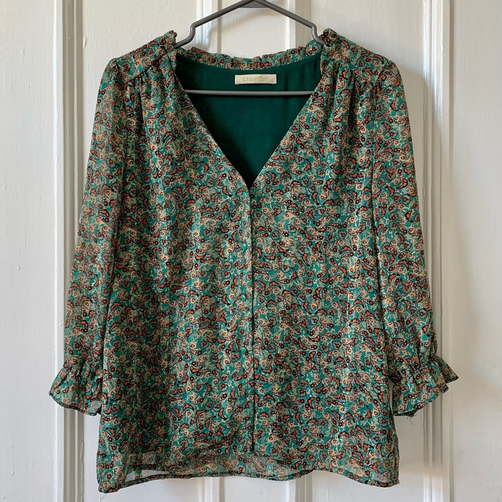 Green patterned blouse
